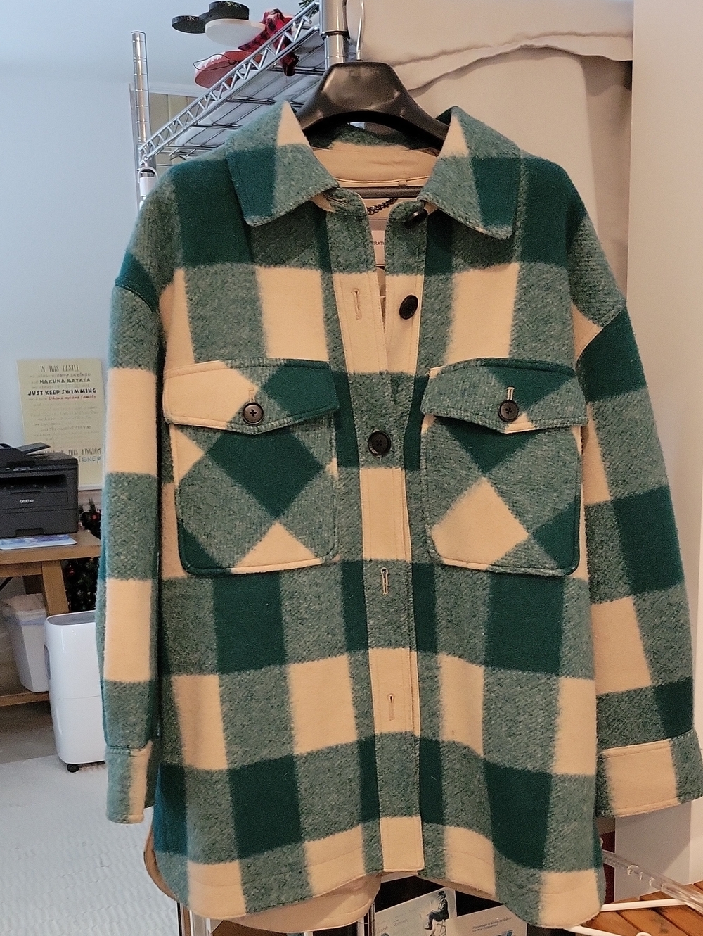 BCBGeneration Green & Cream Plaid Utility Shacket
